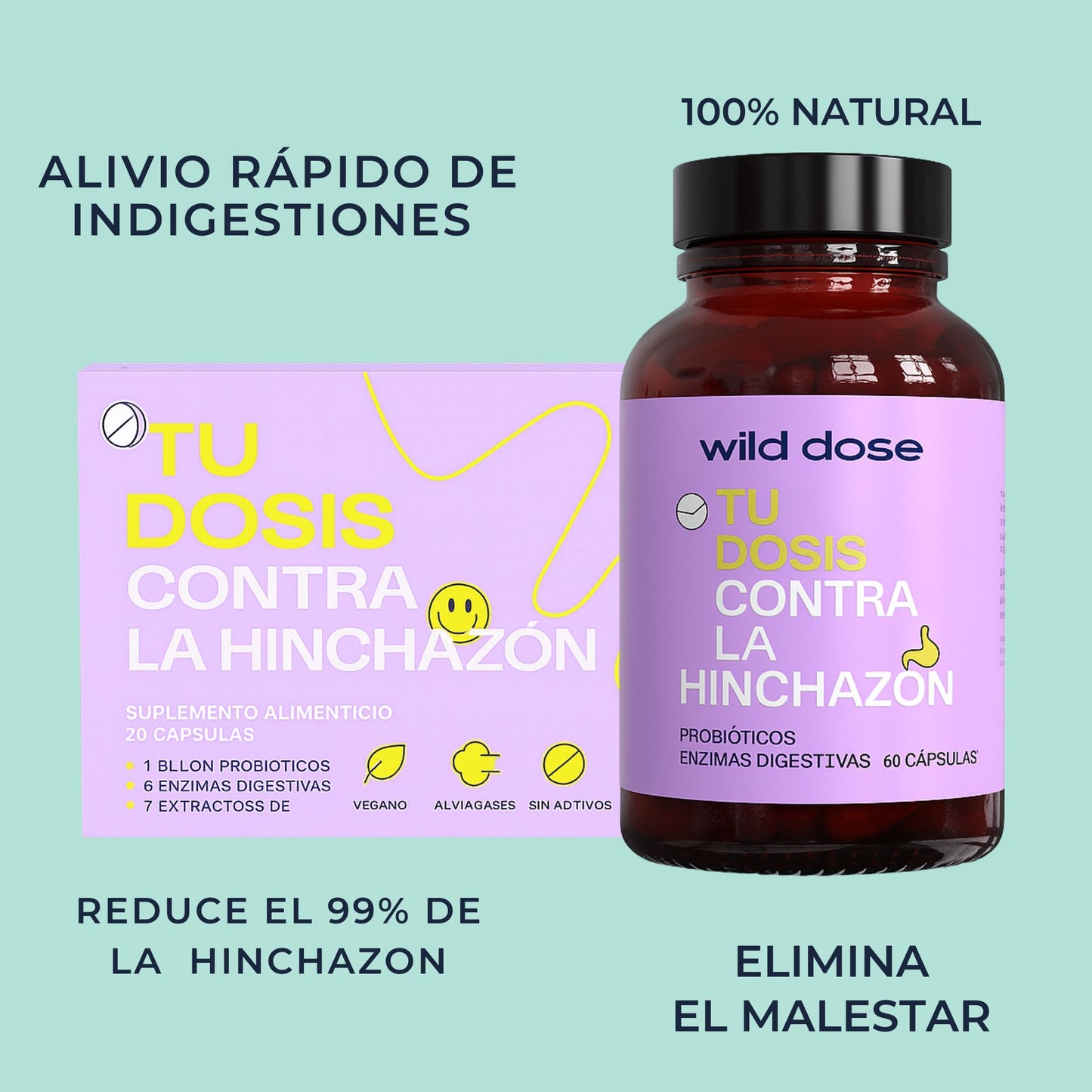Wild Dose - tu dosis probiotica para la hinchazón y el mal estar.